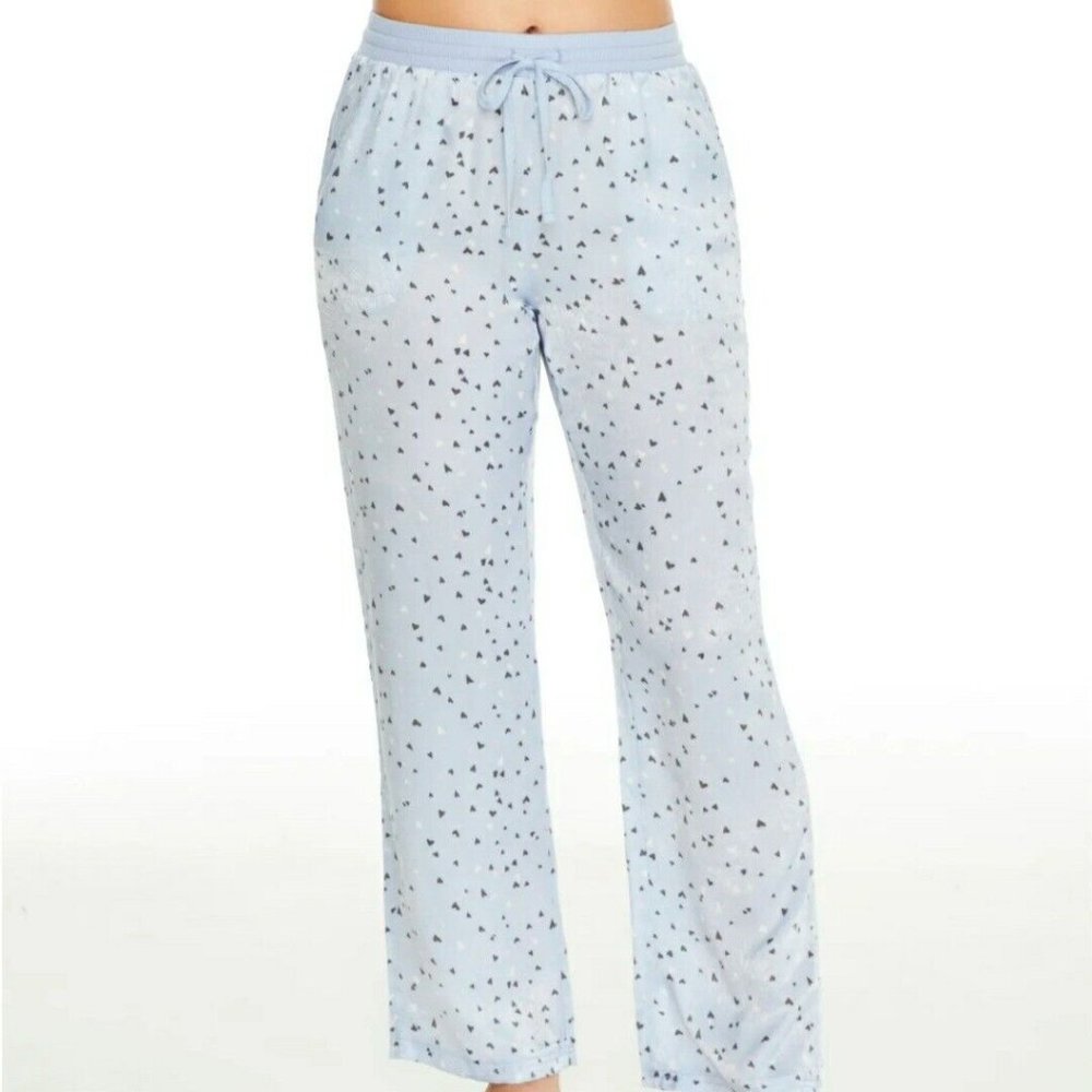 BARE NECESSITIES Rise and Shine Satin Pants, Floating Hearts, Blue, Size Large